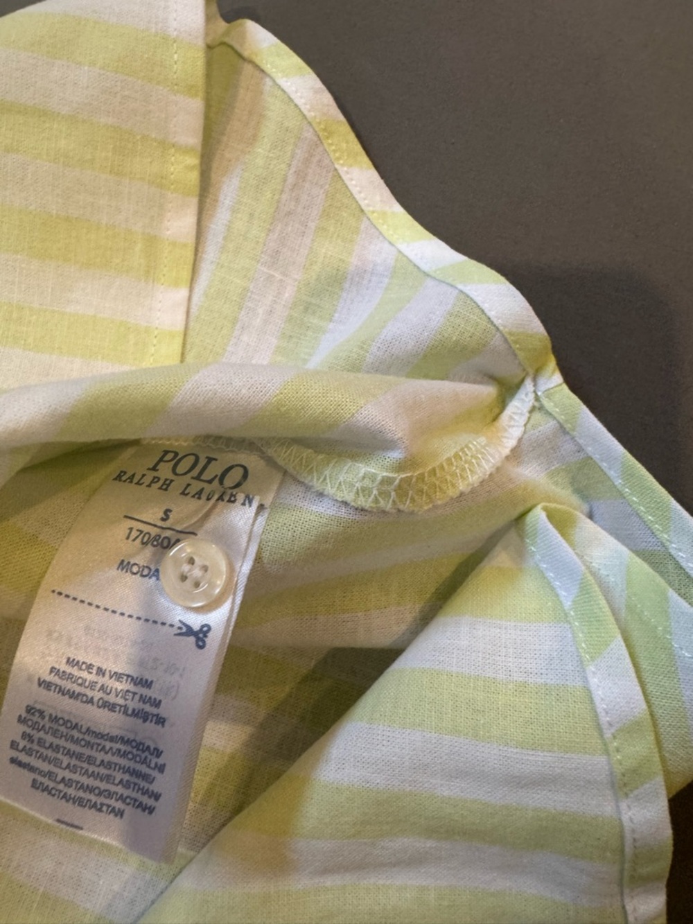 Polo by Ralph Lauren Yellow and White Striped Short Sleeve Button-Down Shirt - Picture 4 of 5